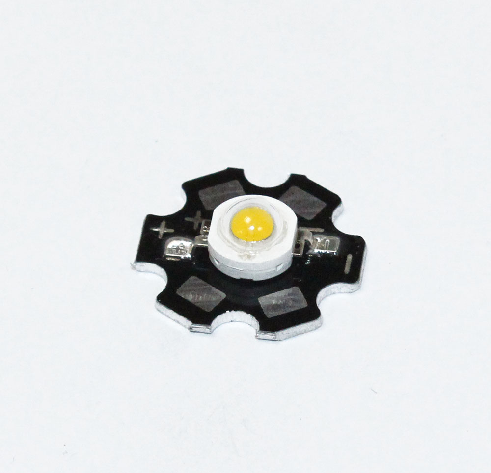 Светодиод 3W ТЕПЛЫЙ БЕЛЫЙ, Emitter на радиаторе (Uпит = 3.4-3.6V, IF=0.7A, 210Lm, 3500K)