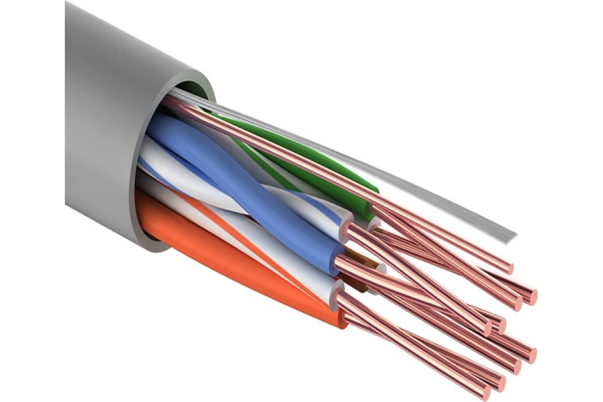 Кабель Витая пара LIGHT UTP 4PR 26AWG, CCA, CAT5, 8 жил 01-0048-3, без экрана, внешний, серый