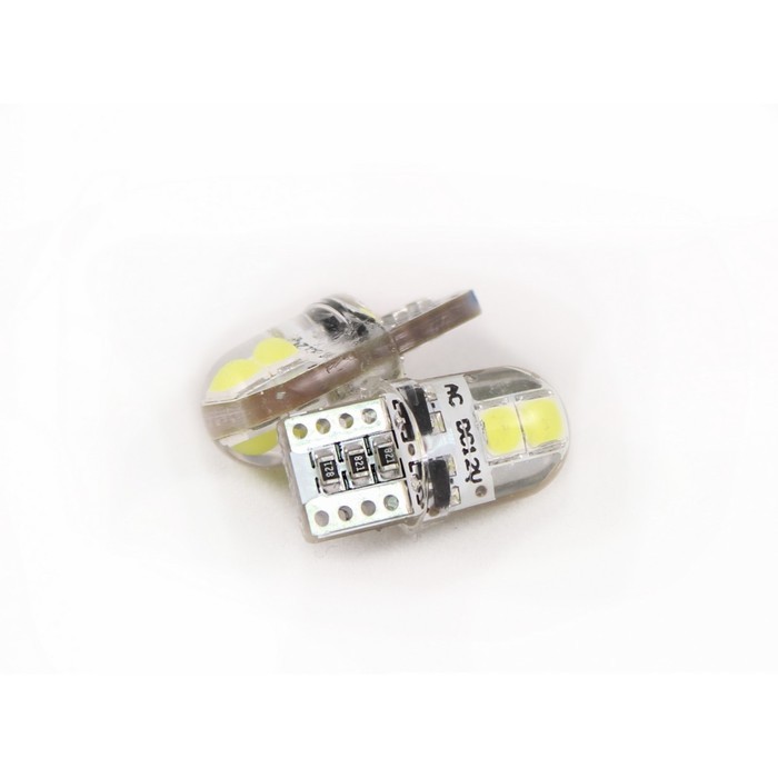 Автолампа светодиодная T10 (W2,1-9,5D) белая, 4 SMD 3030 диода, CANBUS обманка, СИЛИКОН, биполярная,  (б/цокольная) 12v