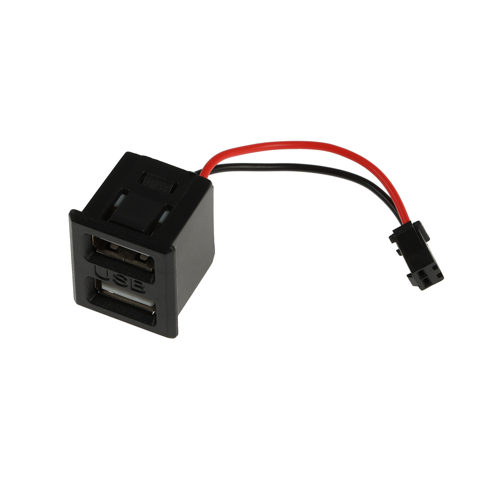 Гнездо USB A*2шт 2pin, 2,1А, 12В, черный, c проводом 10см,