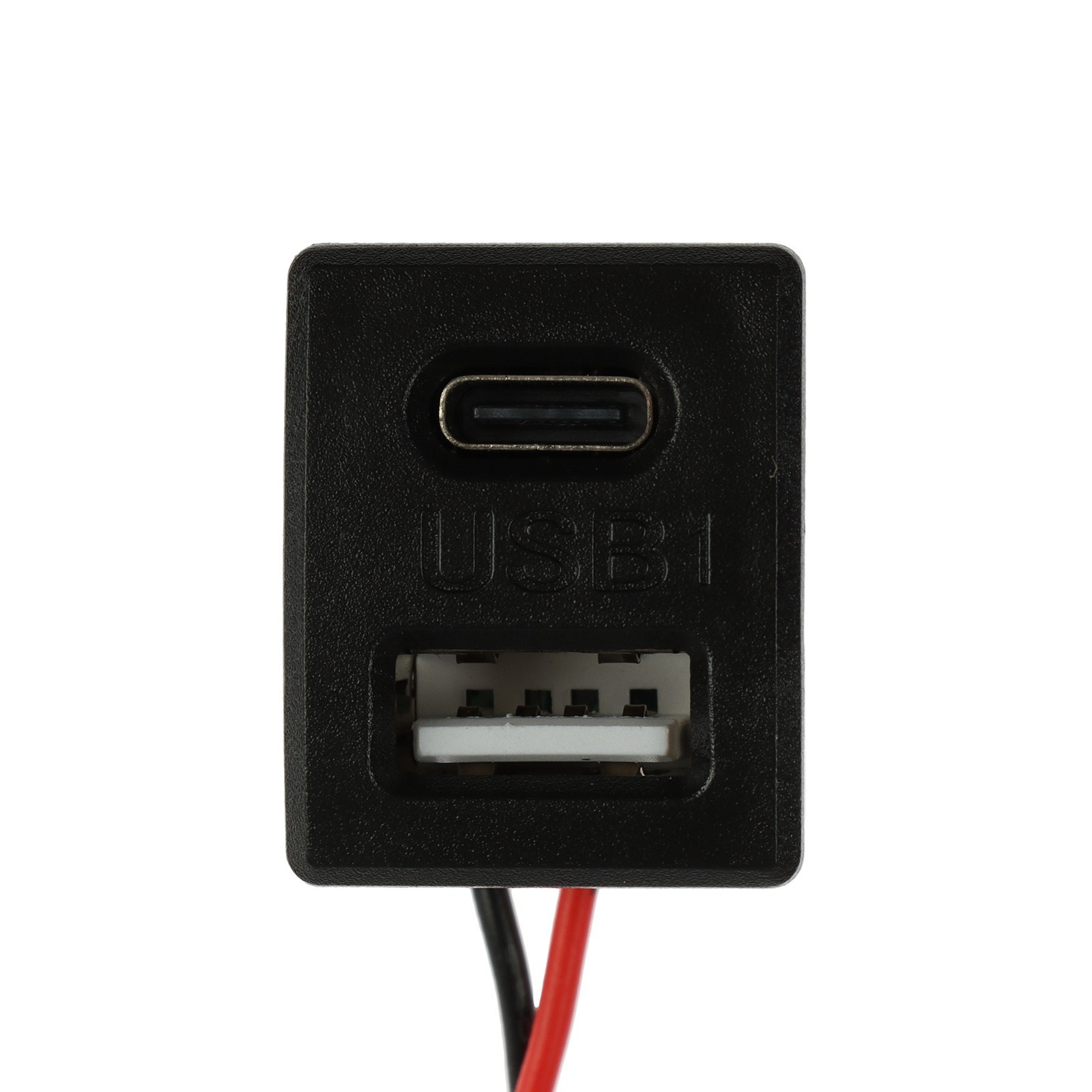 Гнездо USB A + гнездо USB тип С 2pin, 2,1А, 12В, черный, c проводом 10см,