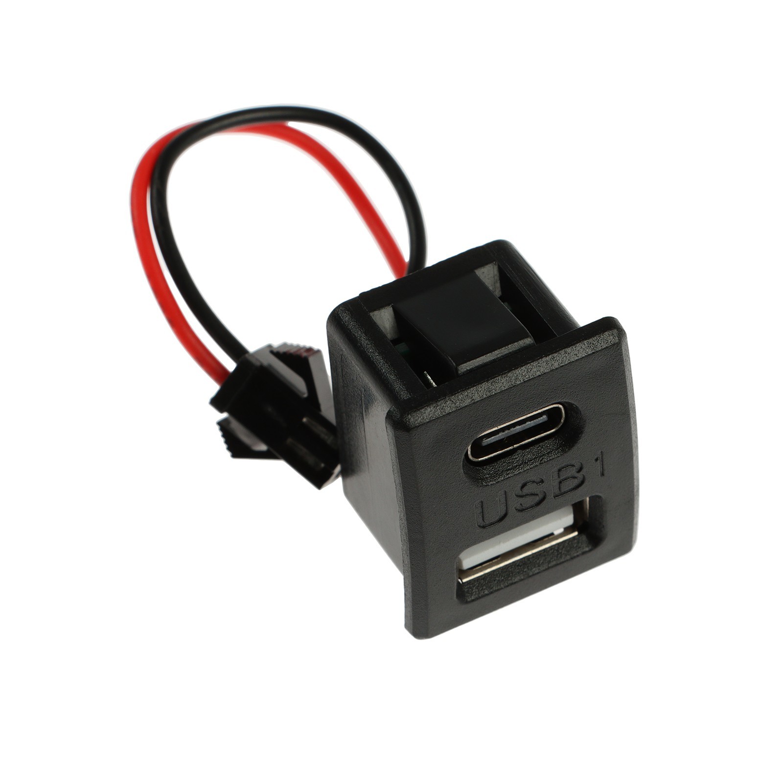 Гнездо USB A + гнездо USB тип С 2pin, 2,1А, 12В, черный, c проводом 10см,