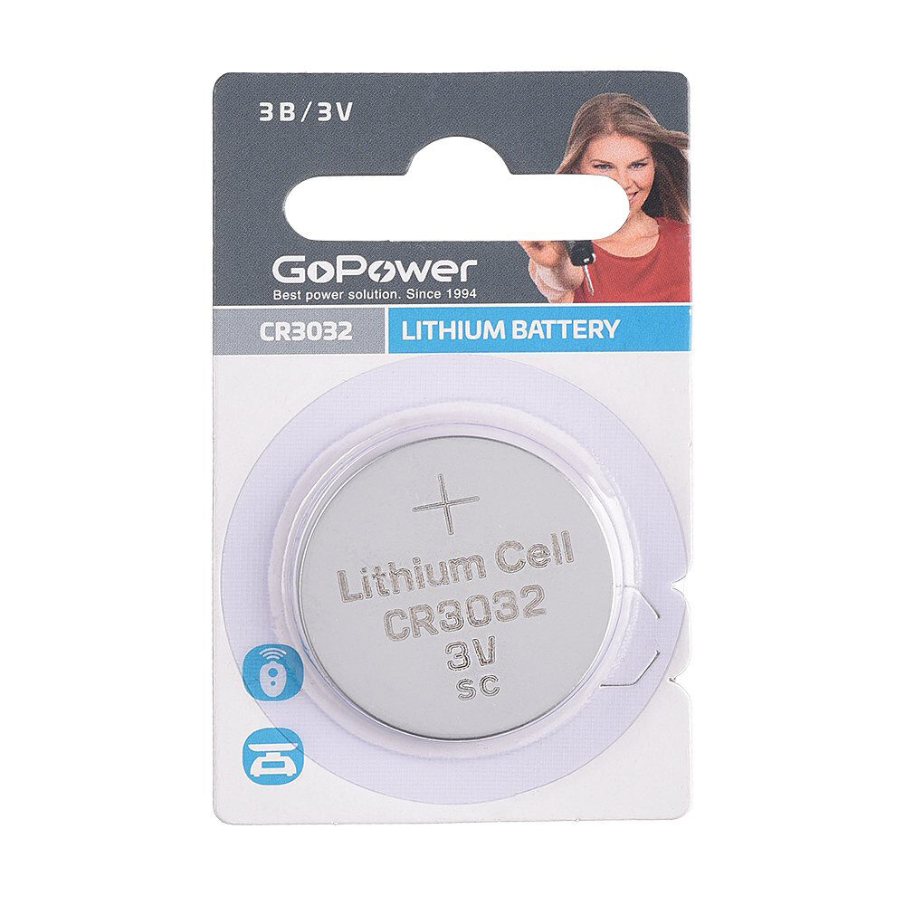 Элемент питания CR3032 3V GoPower BL-1шт сигнализации, часы, весы и др.