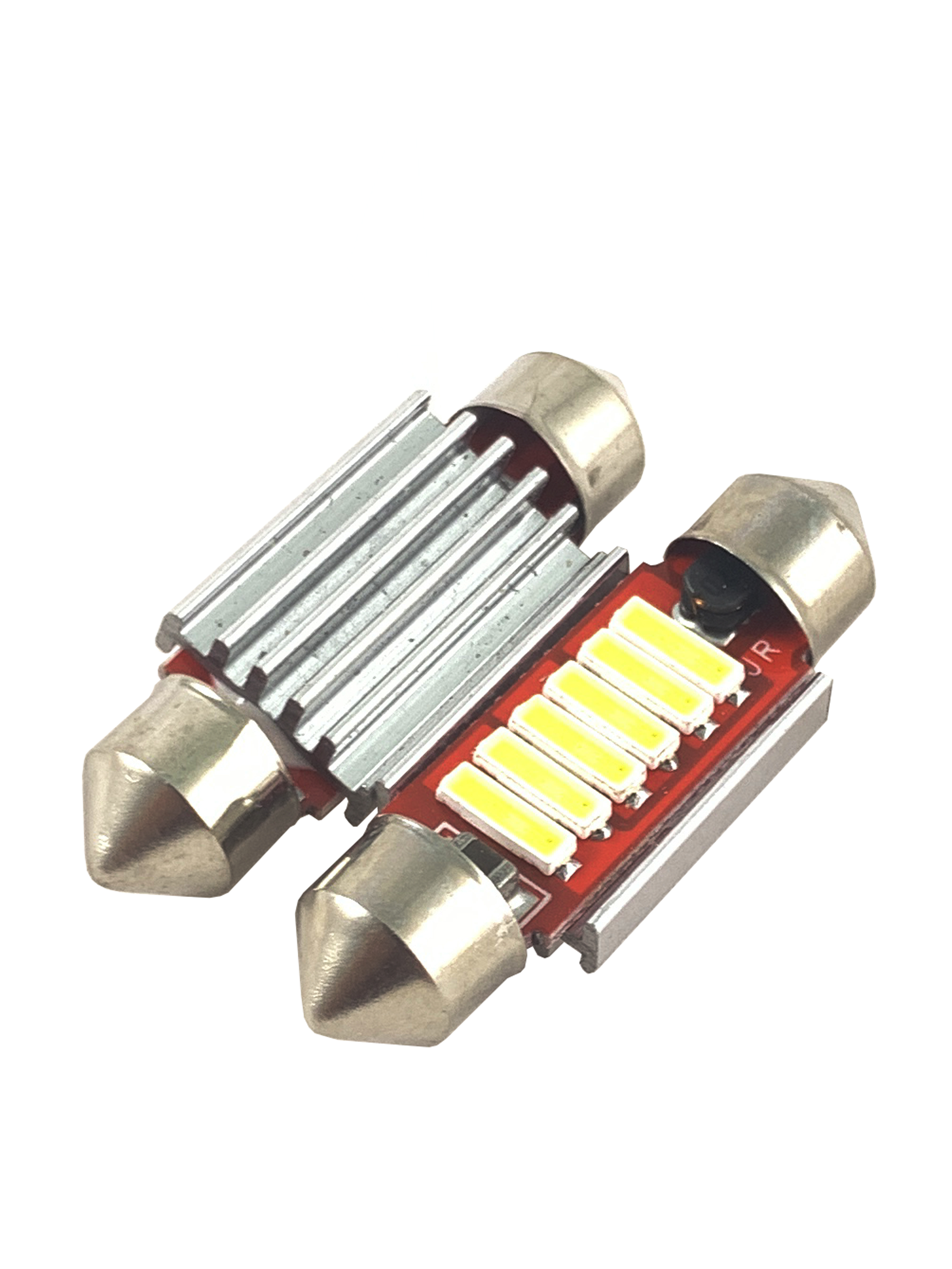 Автолампа светодиодная 11-36 (SV8,5) 4SMD 7020 диода, белая , биполярная, CANBUS обманка, радиатор, салонная 12v 1136