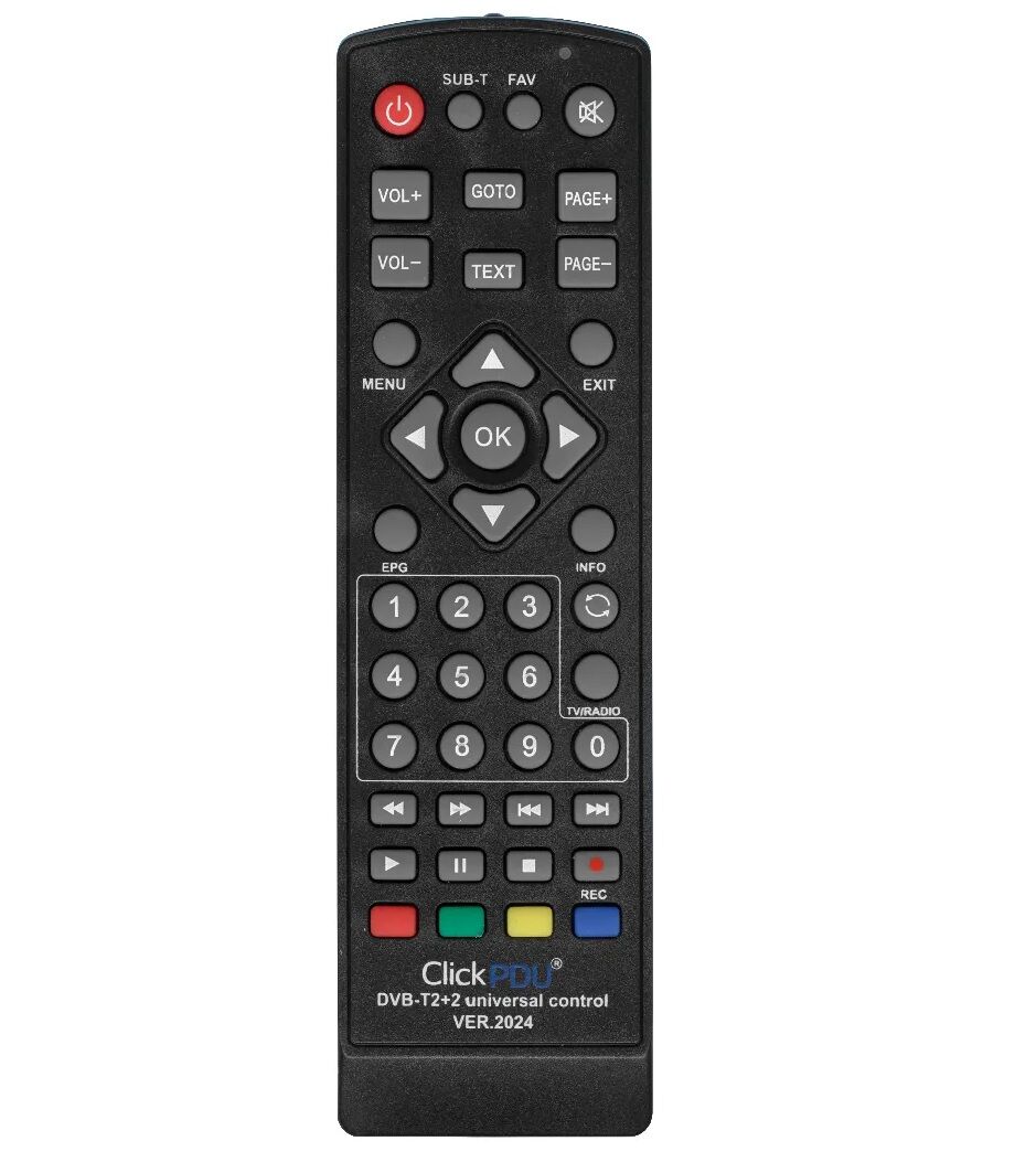 Пульт для DVB-T2+2 универсальный ClickPDU для ресиверов, версия 2024г