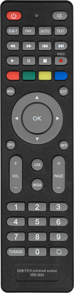 Пульт для DVB-T2+3 универсальный HUAYU версия 2024г., (поддерживает 99% всех DVB-T2 ресиверов и IP TV приставок)