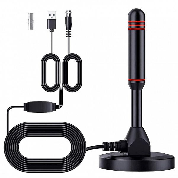 Антенна комнатная ДМВ для DVB-T2 Selenga 110A с усил. 25дБ, пит. от USB, кабель 5м.