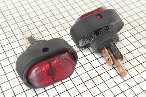 Переключатель с подсветкой ASW-20D-1 3pin ON-OFF 12V 20A красный, овал