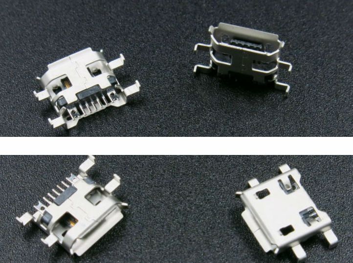 Гнездо micro USB B 5pin на плату 4 ноги выв.крепл. изогн. )(