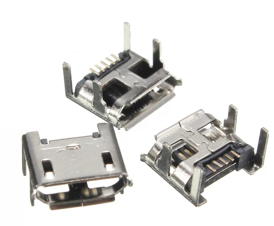 Гнездо micro USB B 5pin на плату 4 ноги нижнее крепление )(