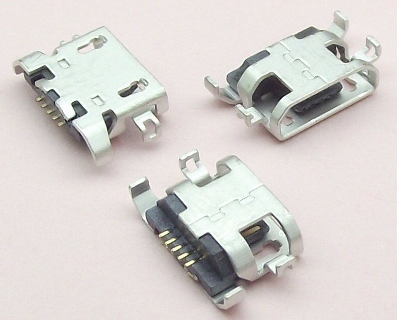 Гнездо micro USB B 5pin на плату 4 ноги выв.крепл. изогн. II