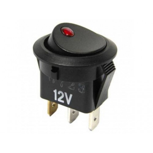 Переключатель с подсветкой IRS-101-8C/KCD1-101-C on-off 3pin, круглый, красный-неон 'глазок' 20мм 12В 20A