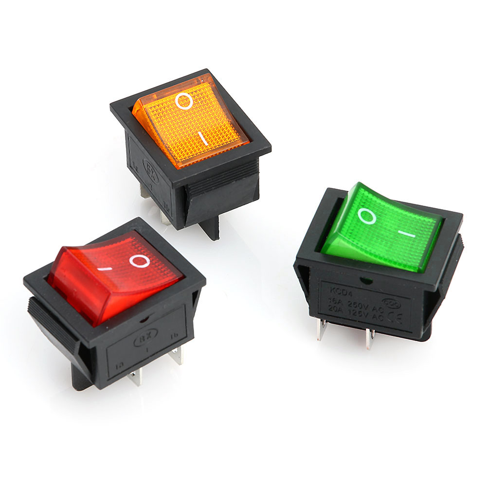 Переключатель с подсветкой KCD4-201/N 4pin 250V 25A on-off 28мм широкий