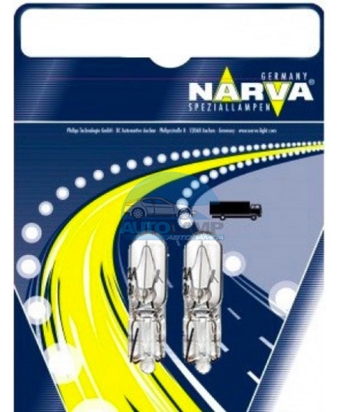 Автолампа галогенная Т5 W1,2W 2*4,6d (панель приборов) (б/цок, малая) 12v Narva (блистер-2ш)т