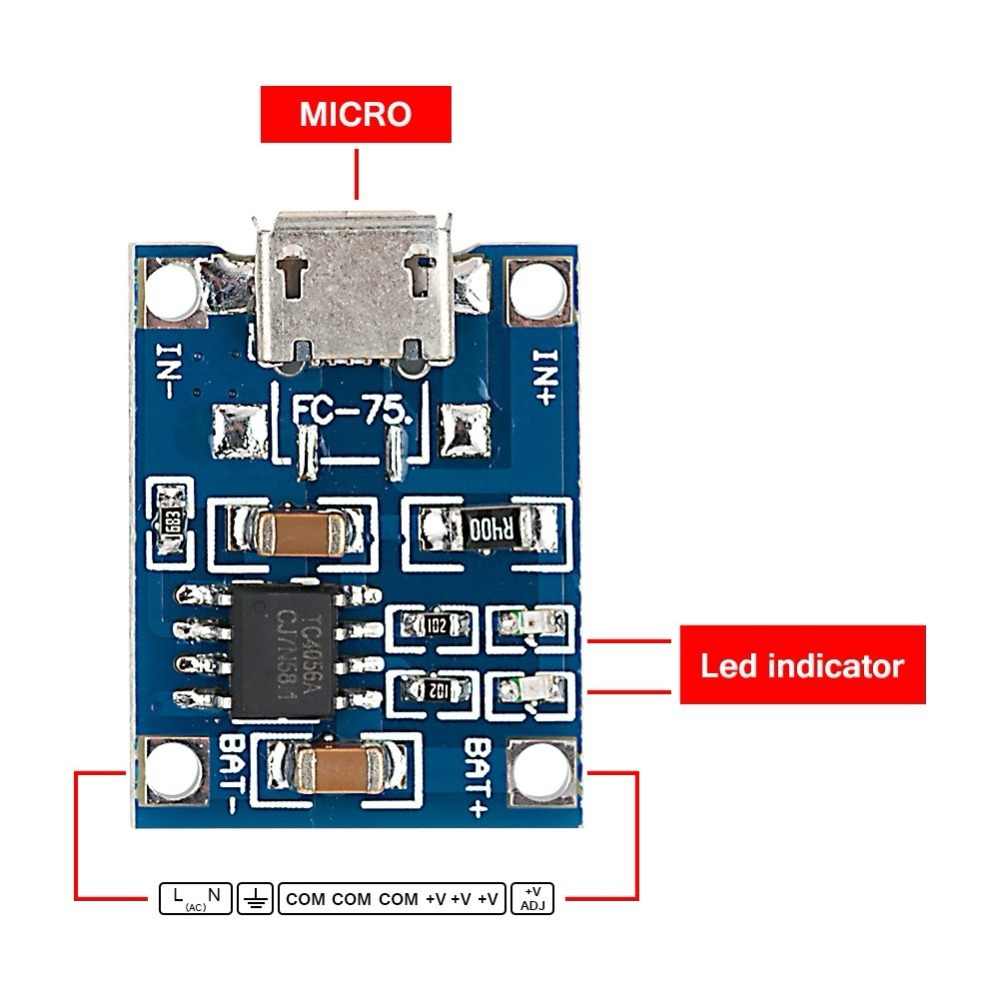 Модуль для зарядки Li-Ion акк (пит.micro USB) TP4056 1A 4,5-5,5В вых. 4,2В