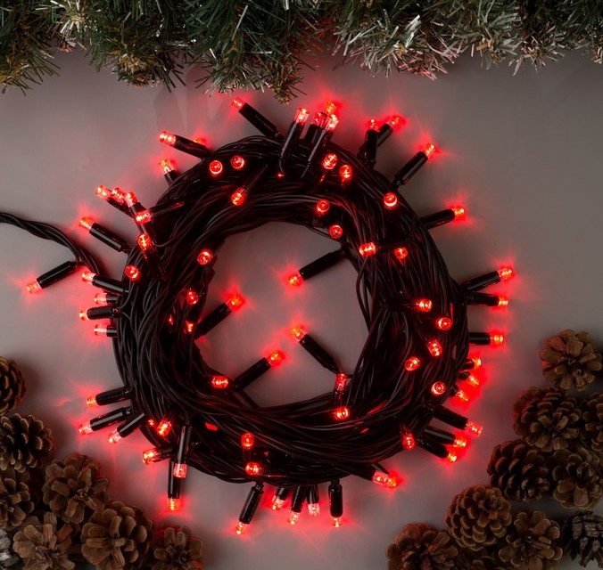 Гирлянда УЛИЧНАЯ 'Метражная' 15м нить темная, LED-180-220V, контр. 8 р. КРАСНЫЙ