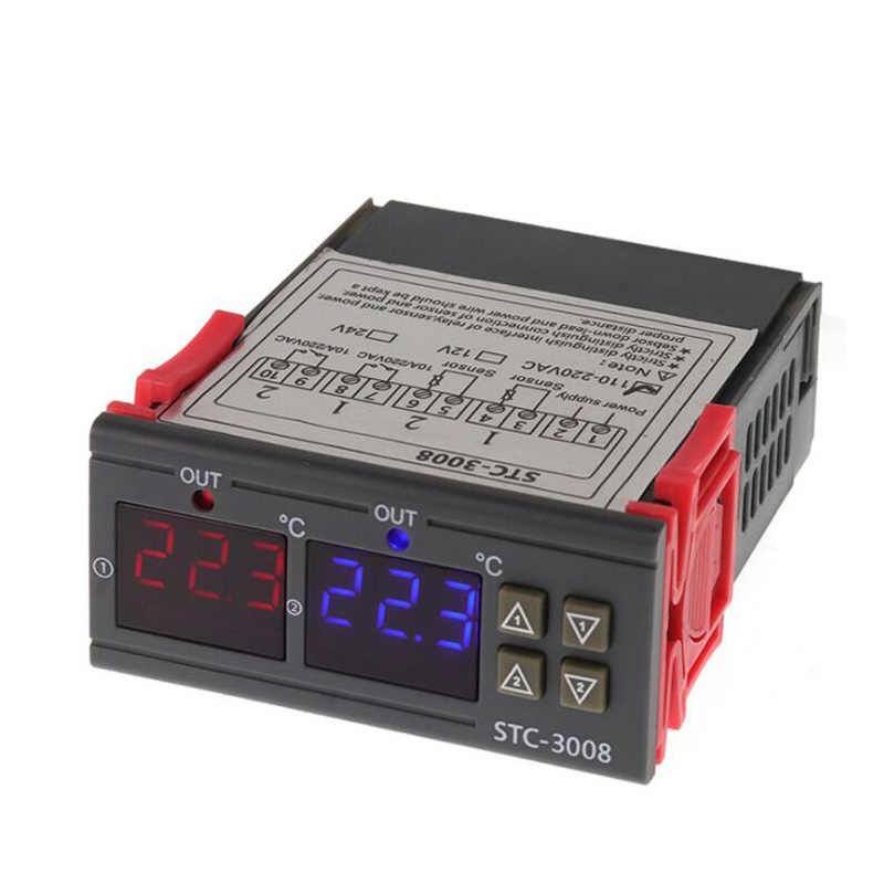 Термостат в корпусе: ~220V, STC-3008, 2 канала, Iнагр=~250V 10A, (-55; +120°С), дисплей , корпус 85x75x35мм