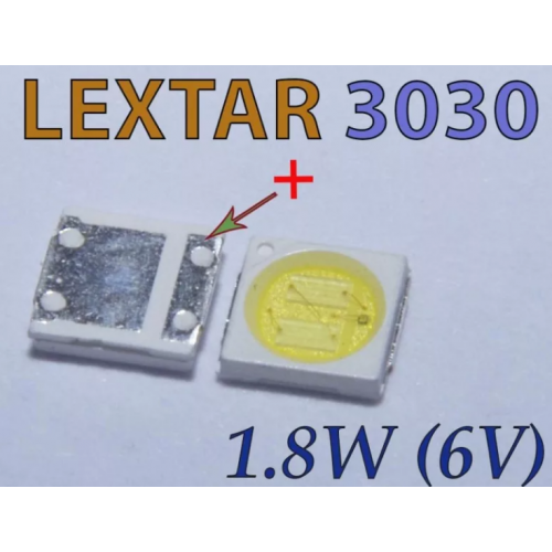 Светодиод 6V 1W 3030 PT30W45 350-700mA, 150-187Lm, холод белый для ремонта LED TV (большой '-')