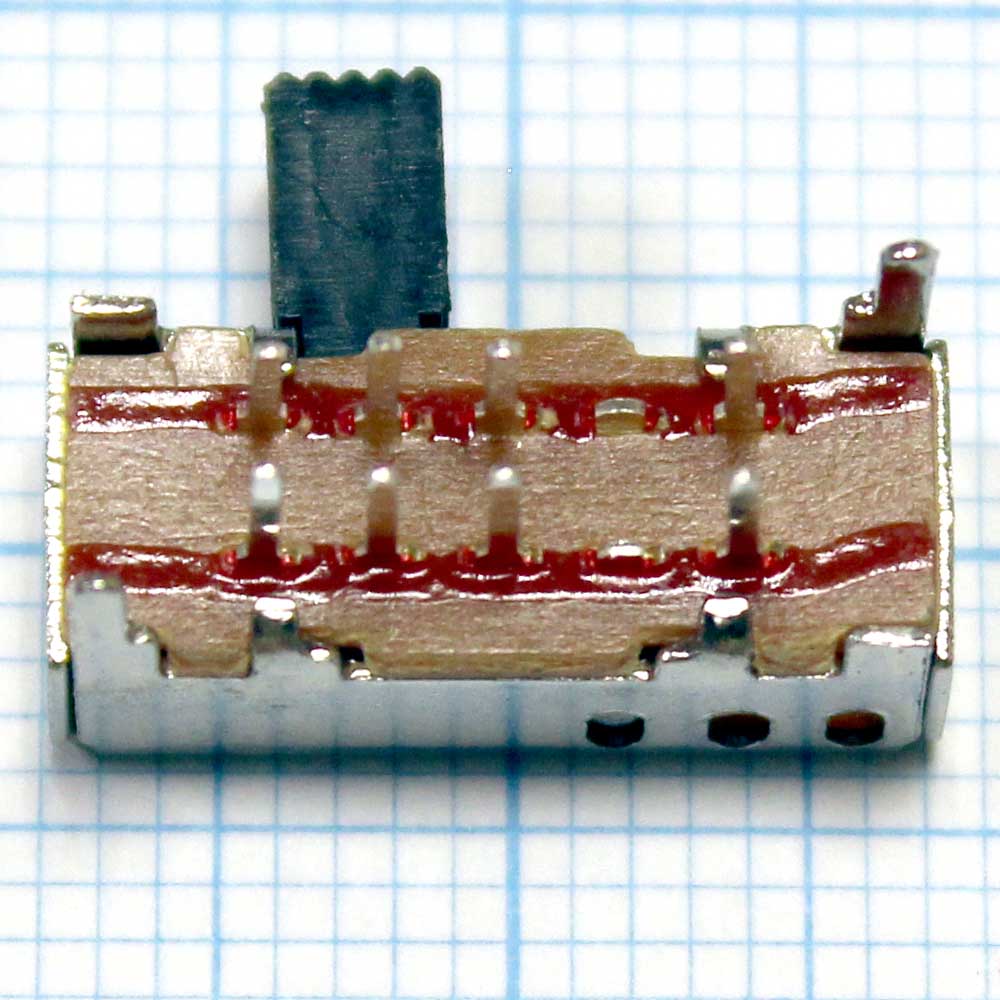 Переключатель движковый (ползунковый) 4*2pin DIP 3полож.,  Hручки =5мм SK23DO6G5 гориз.