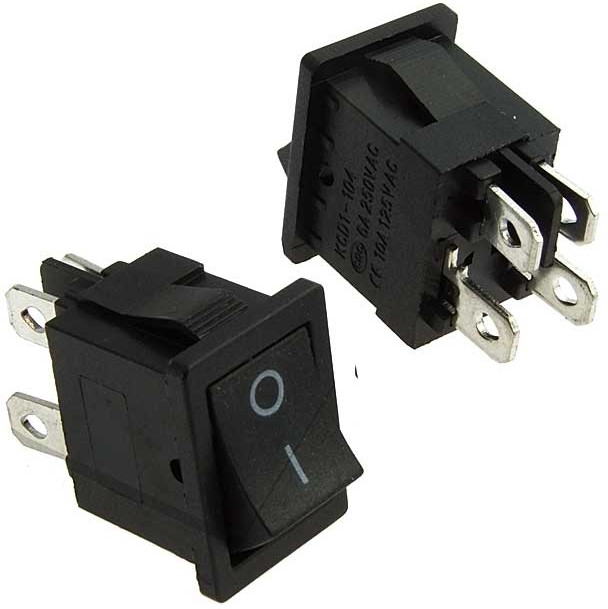 Переключатель без подсветки MRS-201-2 (KCD1-201-4), on-off 4pin. прямоуг. 21*15мм) 250В 6A