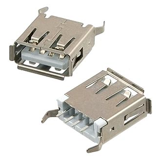 Гнездо USB A (USB A-110) на плату (выводы параллельно плоскости)