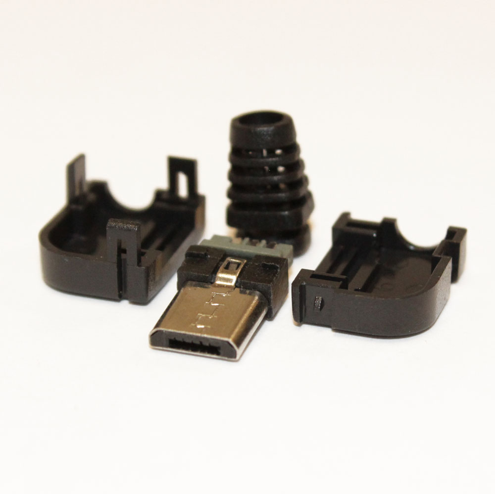 Штекер micro USB  5pin на кабель в корпусе, угловой