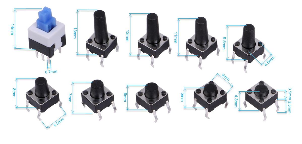 Микрокнопка 4pin 6*6мм h9мм, ручка-6мм гориз.