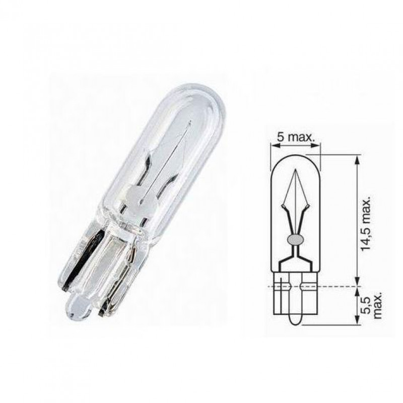 Автолампа галогенная Т5 W1,2W, 12V, 1,2W (панель приборов) (б/цок, малая) Чемпион