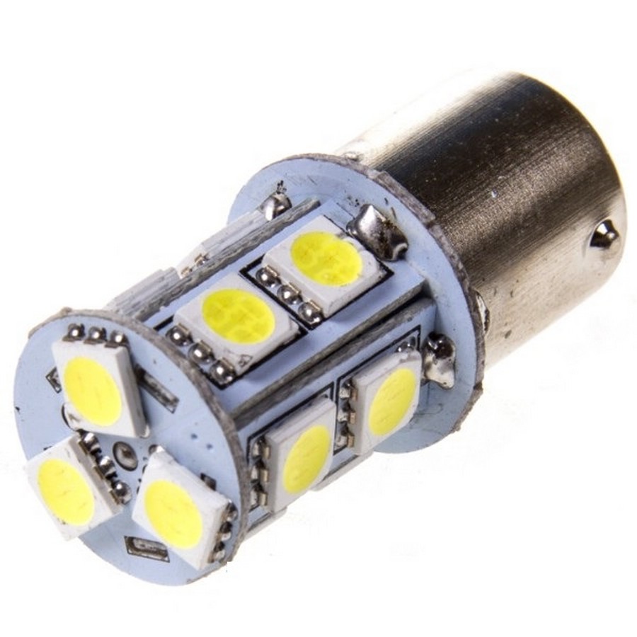 Автолампа светодиодная 12V (21W) BA15s (1 конт) 13 SMD диодов, белая (поворот, стоп-сигнал)