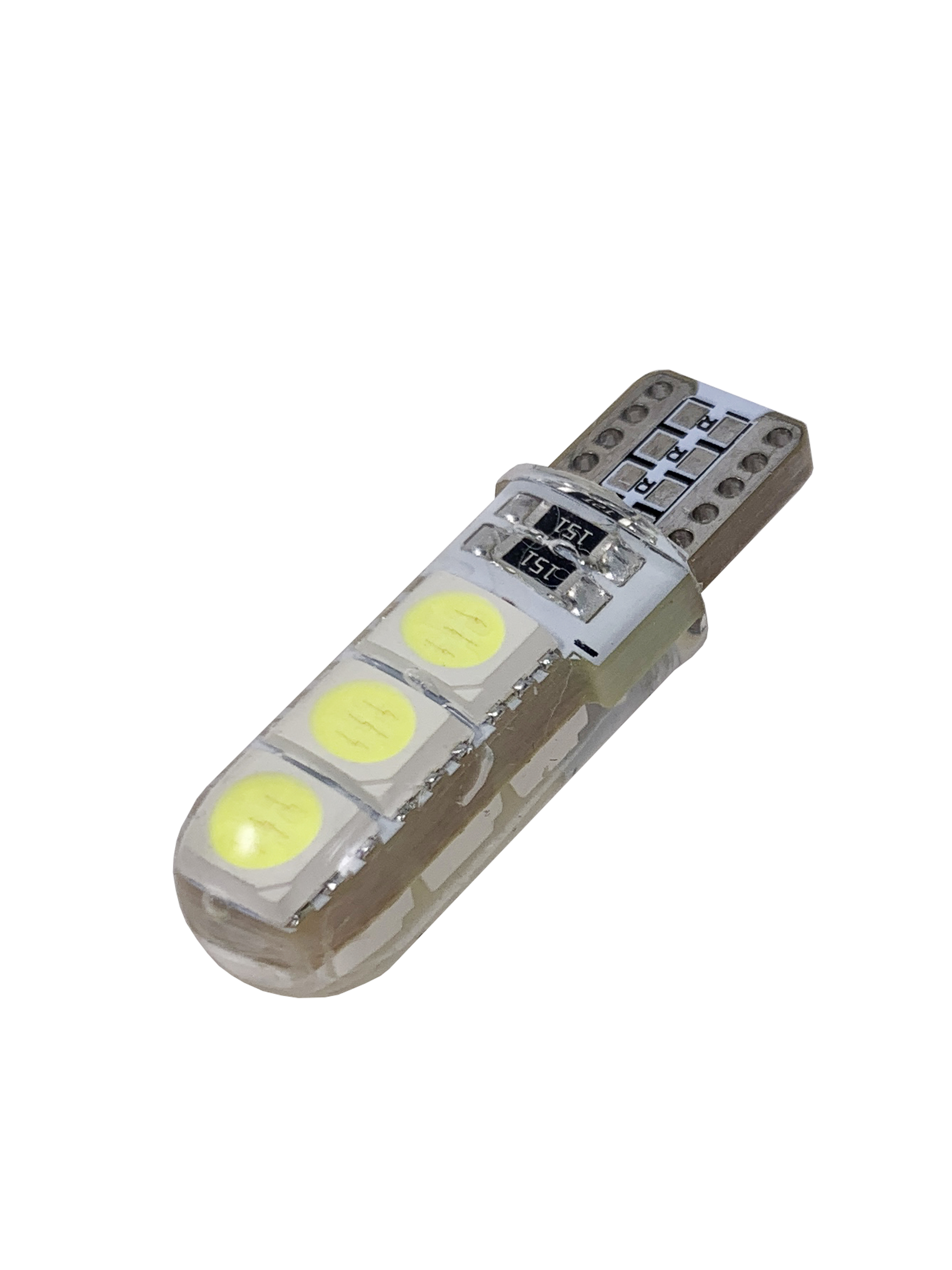 Автолампа светодиодная Т10 (W2,1-9,5d) белая, 6 SMD 5050 диодов, силикон (б/цокольная) 12V