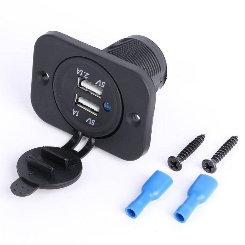 Гнездо автоприкуривателя с 2-USB портами,  1A+ 2,1A пылезащита 110660