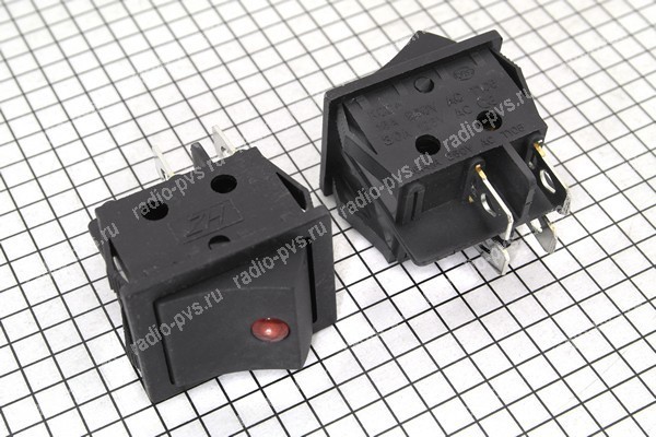 Переключатель с подсветкой RS-201E-1C (KCD2-201EN) 4pin 250V on-off 28мм глазок, широкий