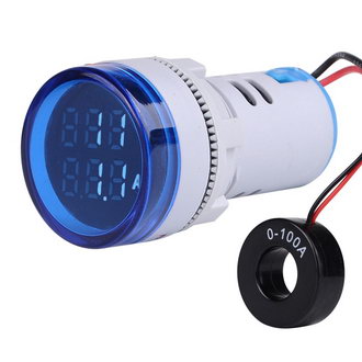 Вольт-Ампертметр цифр.LED AC-50Hz (20-500VAC, 0-100A с датч.тока) DMS-234 СИНИЙ (31*27, Dк-22мм)