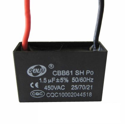 Конденсатор CBB-61 1,5*450 мкф/в  50Hz 37*13,5*24мм пусковой, провод