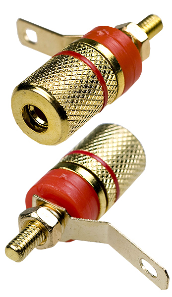 Гнездо Banana 35мм красн/черн 'gold', с изолят, 1-665G, кабель до d=6мм.кв., 1шт