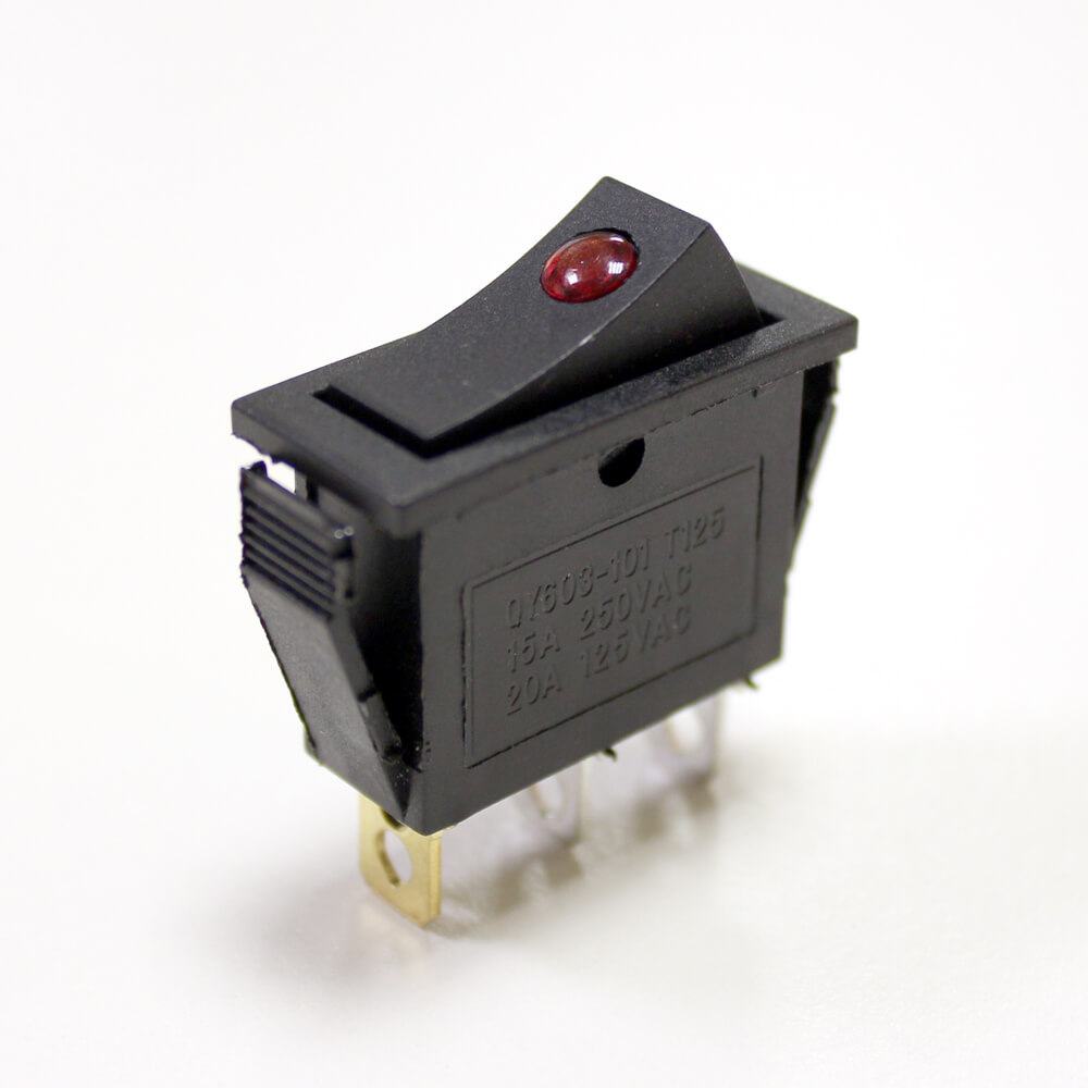Переключатель с подсветкой IRS-101-3C/KCD3-101N on-off 3pin неон 'глазок' устан 30*11мм, по планке 32*14мм 250В/15А узкий