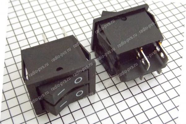 Переключатель без подсветки 2 клав. RS-2101-1C (KCD2-2101) 4pin 250V 6А on-off широкий, чёрный