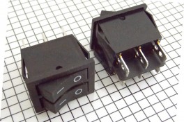 Переключатель без подсветки 2 клав. RS-2102-1C 6pin 250V 15А on-off KCD2-502/6P широкий
