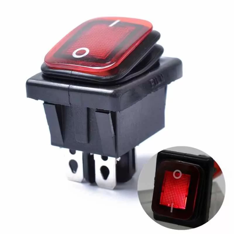 Переключатель с подсветкой влагозащита, KCD4-130/PN FS,  on-off, 4pin, 15А 250V широкий