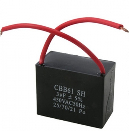 Конденсатор CBB-61 3,3*450 мкф/в  50Hz 37*18,5*29мм пусковой, провод