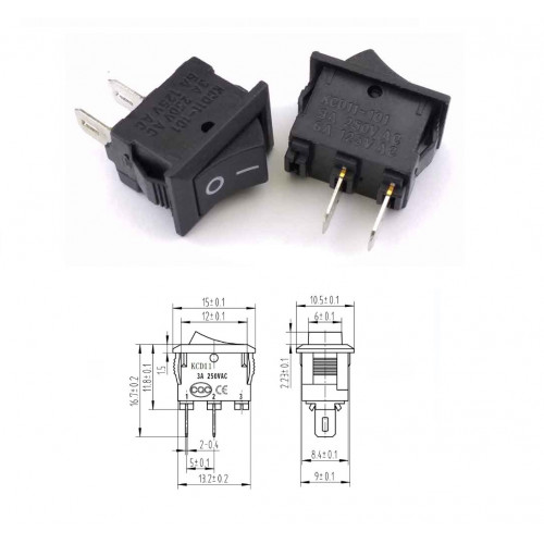 Переключатель без подсветки SMRS-101-1C2 KCD1-101 2pin 250V 3А on-off 15*10мм прямоуг.
