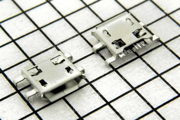 Гнездо micro USB B 5pin на плату 4 ноги выв.крепл. изогн. )(