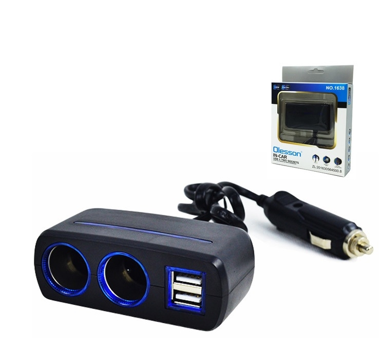 Переходник прикуривателя 2 выхода + 2гн.USB 5V NO 1638 Olesson А1043