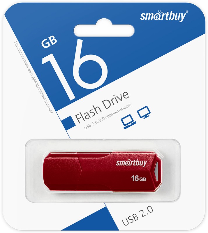 Карта памяти Smart Buy Clue burgundy 16Gb USB 2.0 до 25 Мбайт/сек,