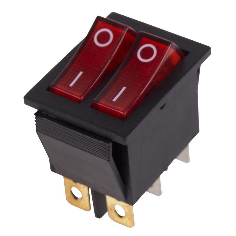 Переключатель с подсветкой 2-х клав.  IRS-2101 on-off 6pin 15А, 250В КРАСН+КРАСН широкий