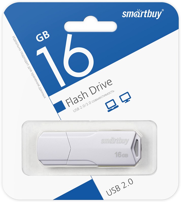 Карта памяти Smart Buy Clue white 16Gb USB 2.0 до 25 Мбайт/сек,