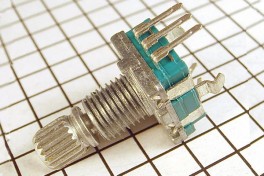 Резистор перемен. Энкодер для магнитол с выкл, 5pin, 11,8*11,8мм, ручка D6мм, L15мм, звёздочка, металл, с гайкой