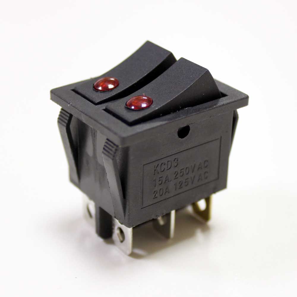 Переключатель с подсветкой 2-х клав. KCD4-202/MN on-off 6pin 15А, 250В чёрный, глазок, широкий