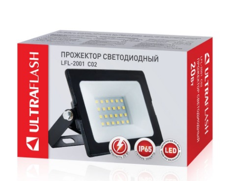 Прожектор светодиодный Ultraflash LFL-2001  C02 черный 20Вт, 230В, 6500К