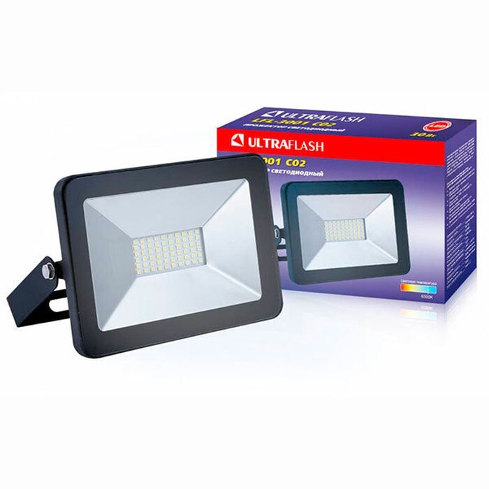 Прожектор светодиодный Ultraflash LFL-3001  C02 черный 30Вт, 230В, 6500К